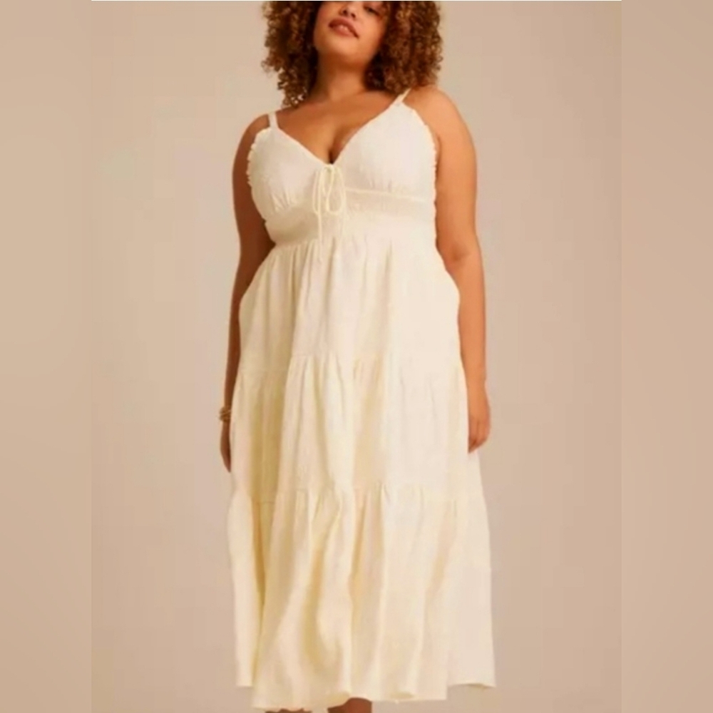 Women’s White Sundress - Elegant Tiered V-Neck Dress - Picture 2 of 11